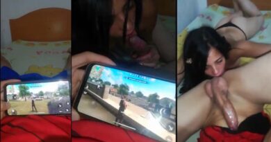 While playing video games his nympho girlfriend sucks his cock and ass