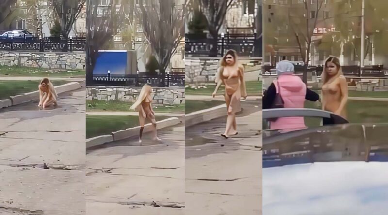Rare porn video - a naked woman drinking water from a puddle