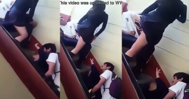 students fuck on the school stairs but are caught.