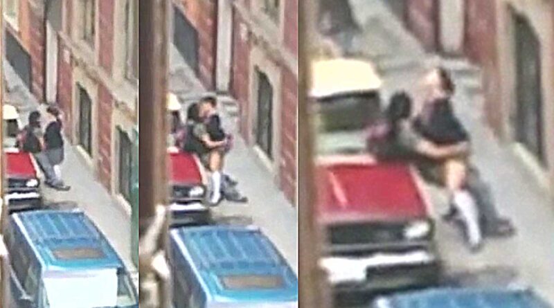 Schoolgirl is caught fucking her boyfriend in an alley PORN AMATEUR