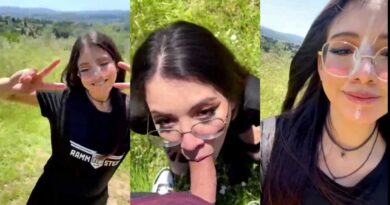 young girl loves to suck dick and walks through the field with cum on her face