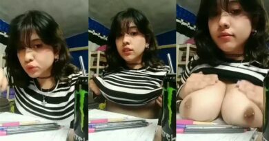 While she was doing her homework, she shows that she has very large and developed breasts.