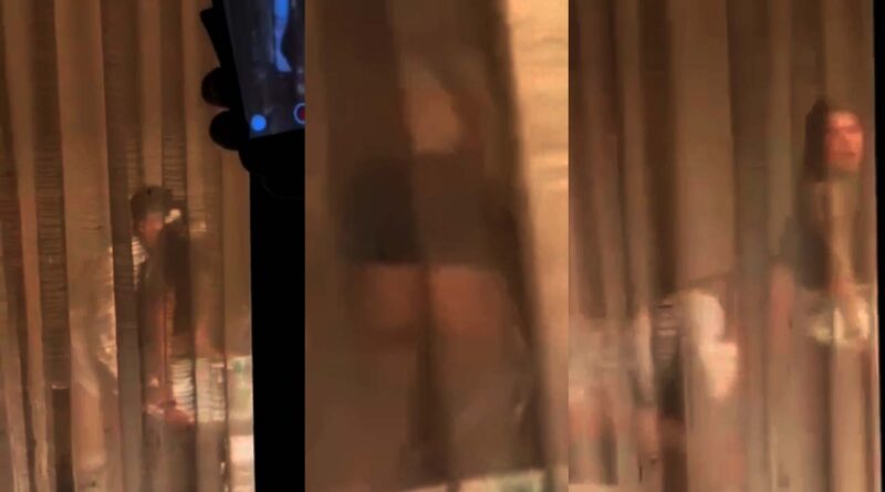 She discovers that the curtain has transparency, they film them fucking