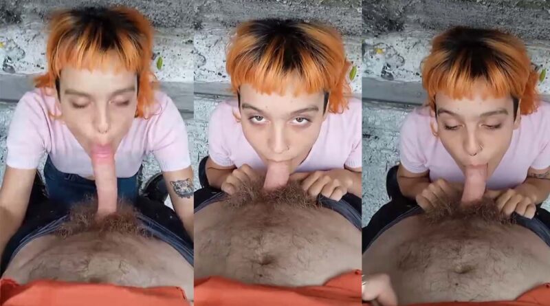 Slutty Argentinian girl with orange hair gives her boyfriend a blowjob
