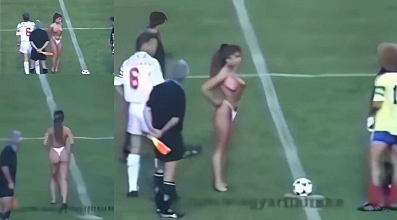 Milf woman strips naked in protest at a soccer match