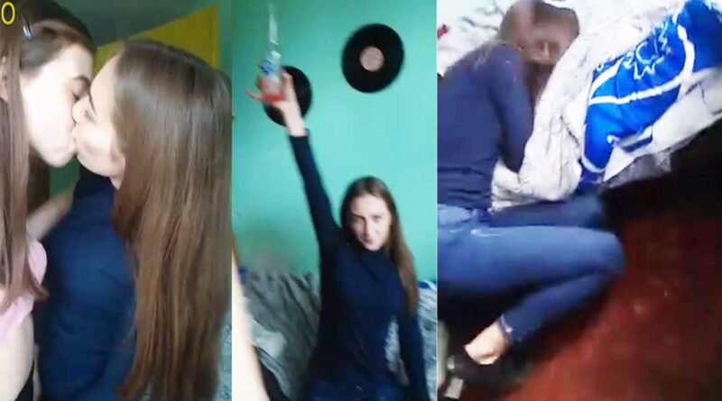 2 Russian girls drinking alcohol in their small apartment