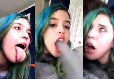 The stoned girl with blue hair smoking weed and getting fucked