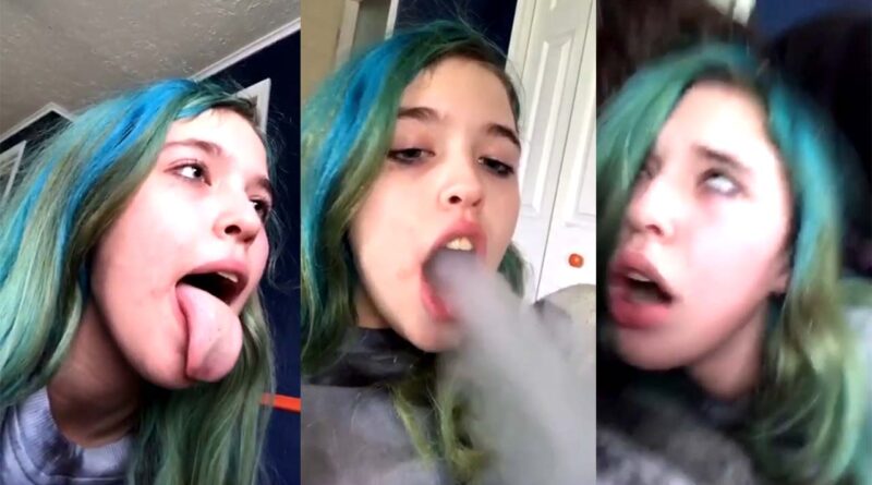The stoned girl with blue hair smoking weed and getting fucked