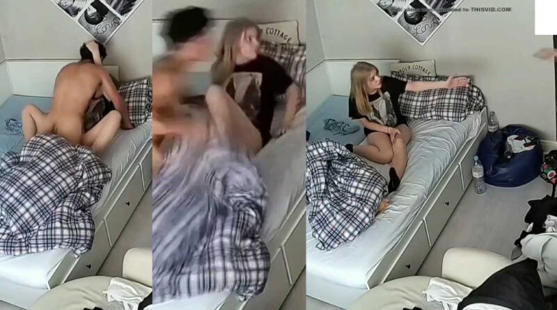 White teen girl was fucking with her friend but is interrupted by her brother when entering the room