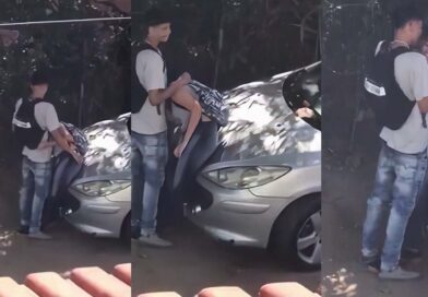 Latina schoolgirl in love is caught giving a blowjob to her friend in public