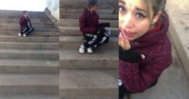 on the stairs this girl receives cum on her face