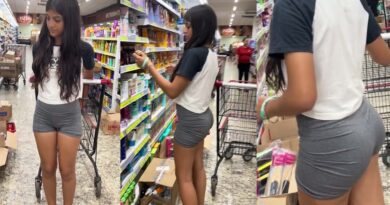 AT THE SUPERMARKET WITH HIS COUSIN - HE TRYES TO FILM THE CAMELTOE