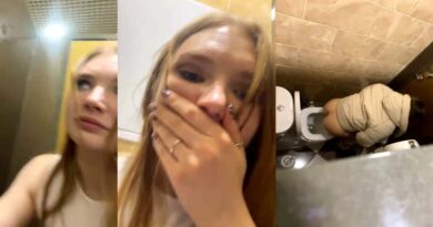 BLONDE GIRL ENTERS THE WOMEN'S BATHROOM AND FILMS A GIRL PEEING